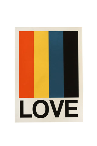 Image of the Retro Stripe LOVE Sundaze By Frances Collett A2 Art Print With Black Wooden Frame on a white background