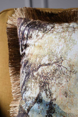 Image of the top left corner on the River Scene Cushion