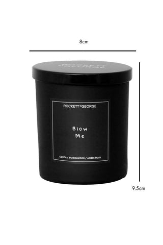 Image of the Rockett St George Black Blow Me Scented Candle with dimensions