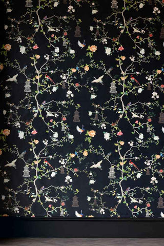 Image of the Rockett St George Modern Chinoiserie Black Ink Wallpaper