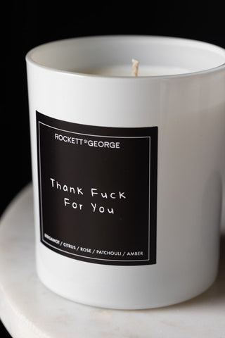 Image of the Rockett St George White Thank Fuck For You Scented Candle