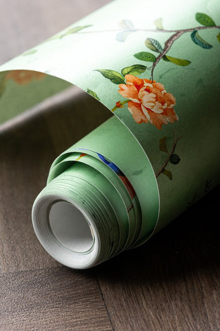 Image of the finish for the Rockett St George Modern Chinoiserie Green Tea Wallpaper