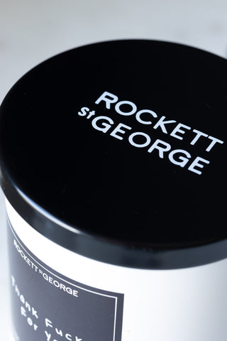 Image of the lid for the Rockett St George White Thank Fuck For You Scented Candle