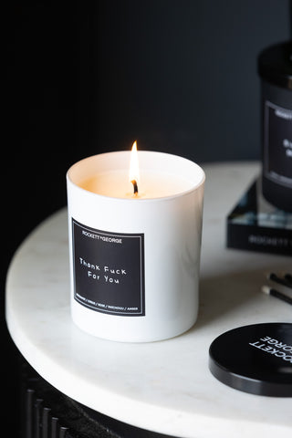 Image of the Rockett St George White Thank Fuck For You Scented Candle
