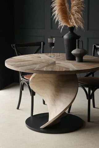 Lifestyle image of the Round Elm Twisted Dining Table