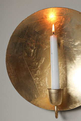 Close-up image of the Round Gold Leaf Candlestick Holder Wall Sconce