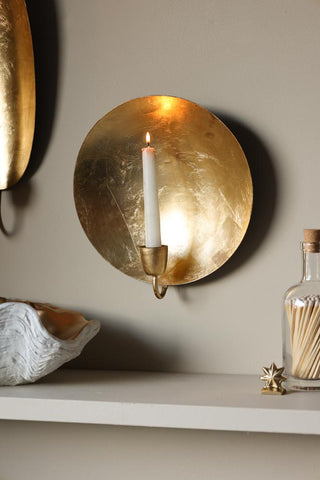 Image of the Round Gold Leaf Candlestick Holder Wall Sconce