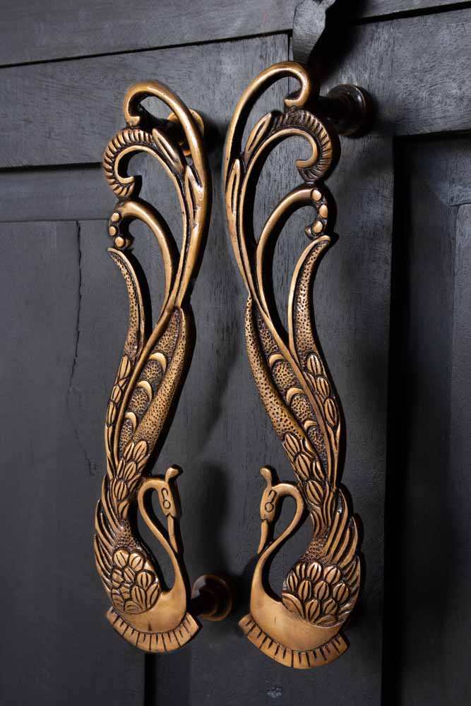 Set Of 2 Art Deco Brass Swan Door Handles