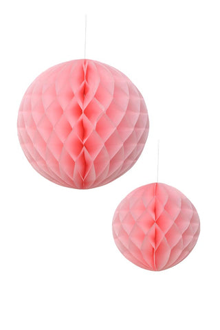 Image of the Set Of 2 Baby Pink Honeycomb Ball Decorations on a white background