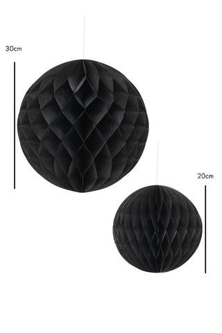 Dimension image of the Set Of 2 Black Honeycomb Ball Decorations