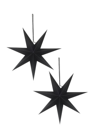 Image of the Set Of 2 Black Seven-Pointed Paper Star Decoration on a white background