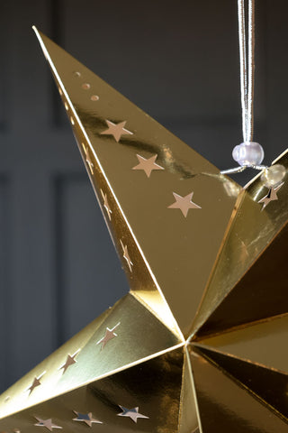 Close-up image for the Set Of 2 Gold Five-Pointed Paper Star Decoration