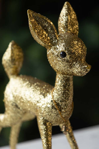 Close-up image of the Set Of 2 Gold Glitter Deer Figures