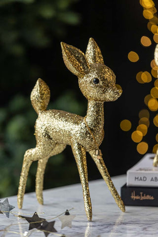 Detail image of the Set Of 2 Gold Glitter Deer Figures