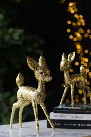 Image of the Set Of 2 Gold Glitter Deer Figures