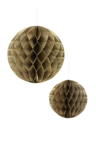 Image of the Set Of 2 Gold Honeycomb Ball Decorations on a white background