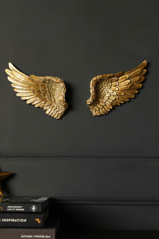 Lifestyle image of the Set Of 2 Gold Angel Wings