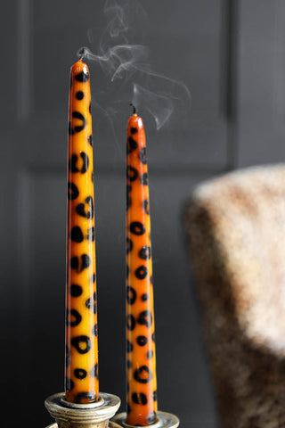 Lifestyle image of the Set Of 2 Leopard Print Candles