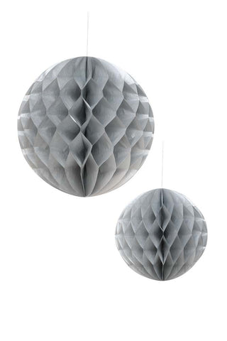 Image of the Set Of 2 Silver Honeycomb Ball Decorations on a white background