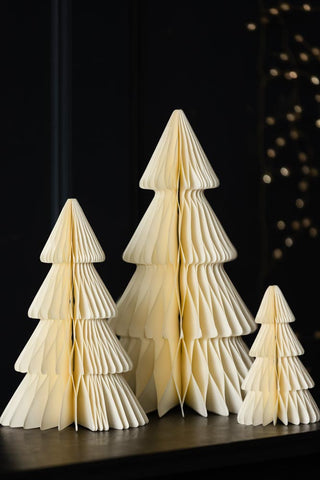 Lifestyle image of the Set Of 3 Cream Honeycomb Christmas Trees