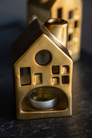 Image of the Set Of 3 Gold House Tea Light Holders