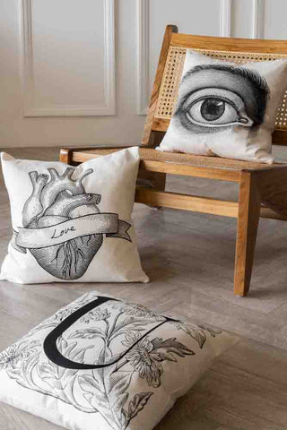 Lifestyle image of the Monochrome Illustration Cushions