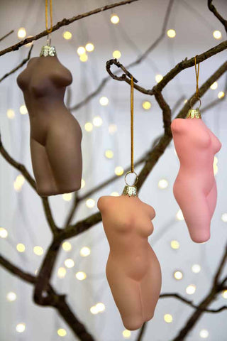 Close-up image of the Set Of 3 Nude Woman Sculpture Christmas Tree Decorations