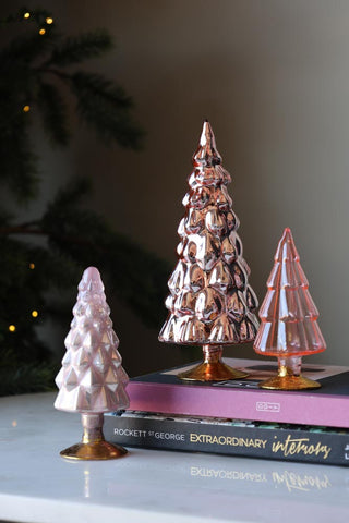 Lifestyle image of the Set Of 3 Rose Pink Christmas Trees Decoration
