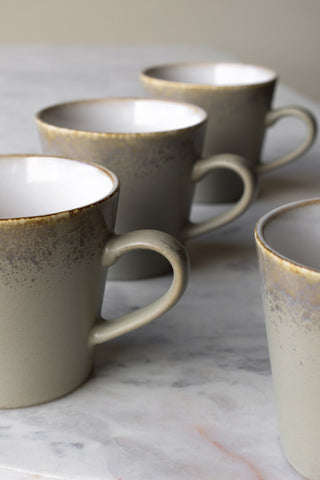 Image of 3 of the mugs from the Set Of 4 70s Ceramic Bark Cappuccino Mugs in a row