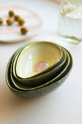 Lifestyle image of the Set Of 4 Avocado Nesting Bowls