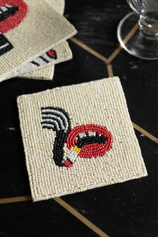 Image of design 4 for the Set Of 4 Beaded Red Lips Coasters
