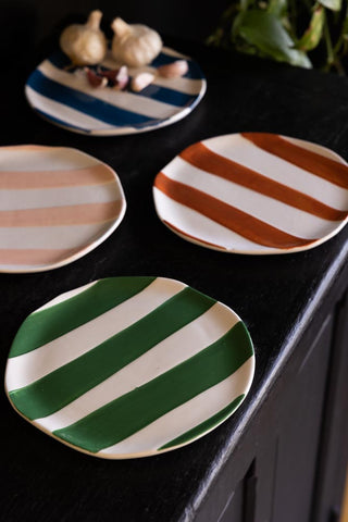 Lifestyle image of the Set Of 4 Colourful Stripe Side Plates