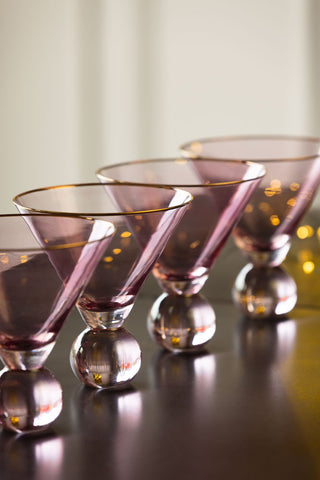 Image of the Set Of 4 Gold Rim Rose Tinted Martini Glasses