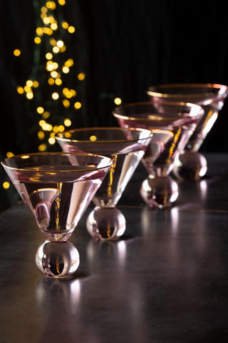Detail image of the Set Of 4 Gold Rim Rose Tinted Martini Glasses