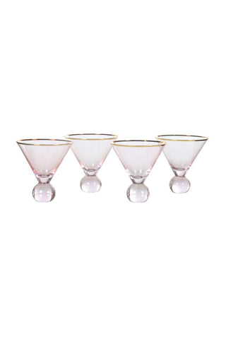Image of the Set Of 4 Gold Rim Rose Tinted Martini Glasses on a white background