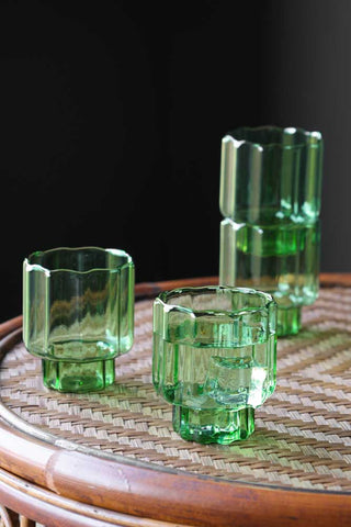 Lifestyle image of the Set Of 4 Green Glass Tumbler Glasses