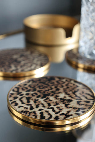 Image of the gold trim on the Set Of 4 Leopard Print Coasters