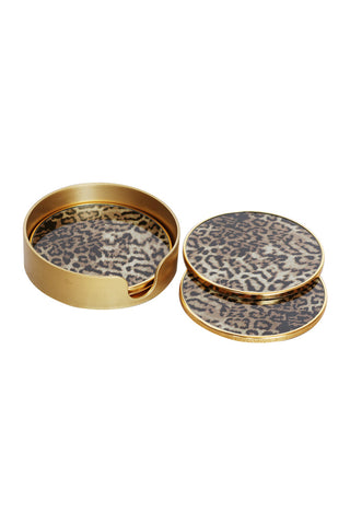 Image of the Set Of 4 Leopard Print Coasters on a white background