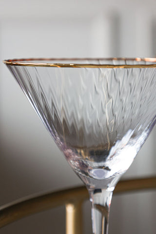 Image of the gold rim on the Set Of 4 Ribbed Martini Glasses