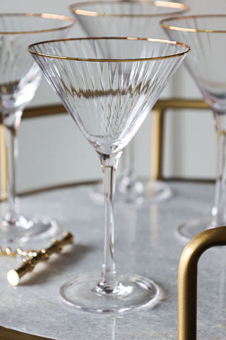 Image of the Set Of 4 Ribbed Martini Glasses With Gold Rim