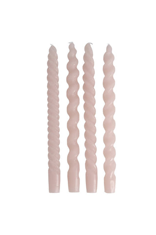 Image of the Set Of 4 Spiral & Twisted Pink Dinner Candles on a white background
