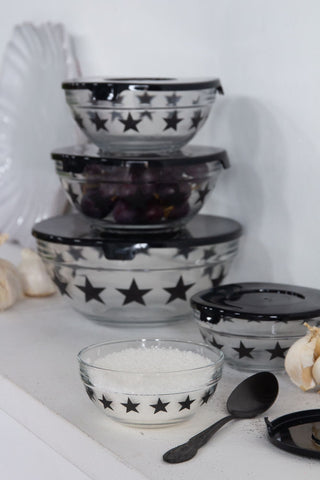 Image of the Set Of 5 Star Print Glass Bowls With Lids