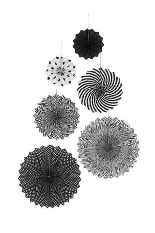 Image of the Set Of 6 Monochrome Paper Fans on a white background