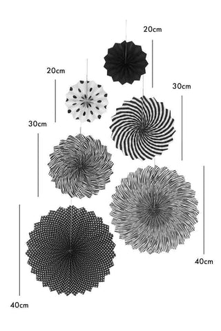 Dimension image of the Set Of 6 Monochrome Paper Fans
