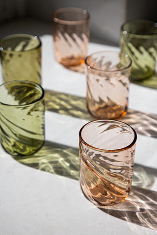 Image of the Set Of 6 Twist Water Glass - Pink & Green