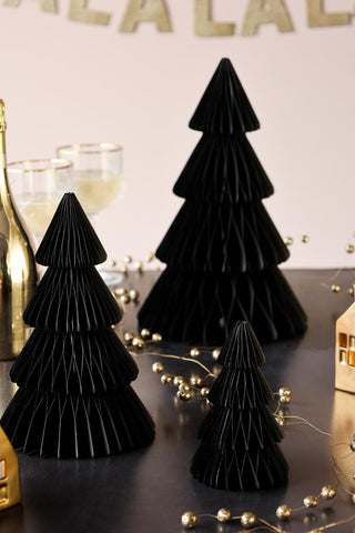 Lifestyle image of the Set Of 3 Black Honeycomb Christmas Trees