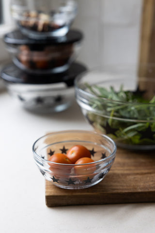 Image of the smallest bowl filled with 3 cherry tomatoes