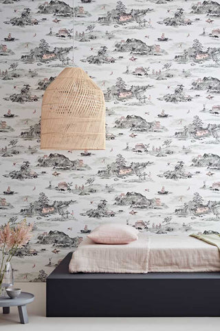 Lifestyle image of the Sian Zeng Ltd Mountains Grey & Pink Wallpaper