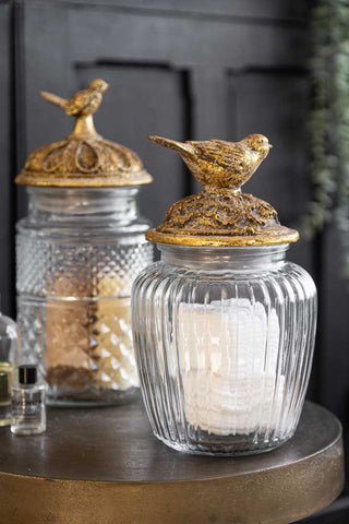 Image of the Round Antique Bird Decorative Glass Jar