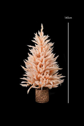 Image of the Small Faux Pampas Grass Christmas Tree on a black background with dimension